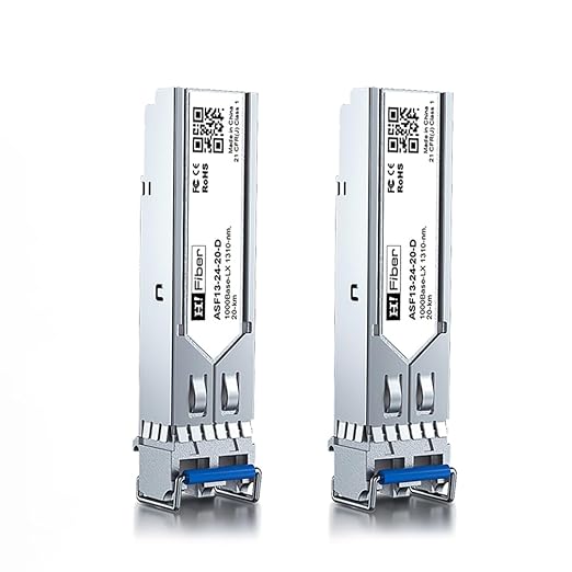 H!Fiber 1.25G Single Mode SFP LC Module, 1000Base-LX/LH Fiber Transceiver for Cisco GLC-LH-SMD, Meraki, Ubiquit UniFi, TP-Link, Fortinet, Intel, Netgear, Mikrotik and More (SMF,1310nm,20km,DDM) 2 Pack