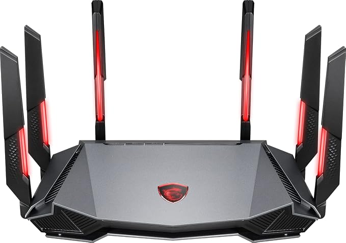 MSI Radix AXE6600 WiFi 6E Tri-Band Gaming Router, AI QoS, RGB, 1.8GHz Quad-Core Processor, MU-MIMO, Tri Band Gigabit Wireless, 8-Stream, High Speed Long Range Gaming Router