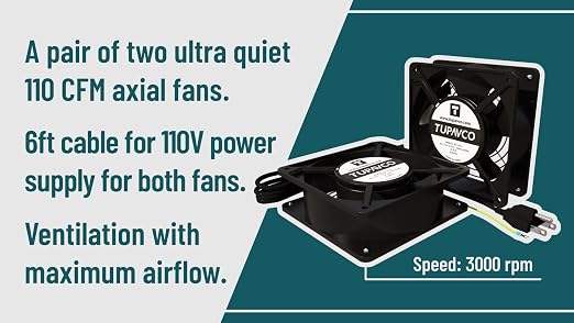 Network Cabinet Fan (2pc Kit) Pair of 120mm 4in Fans 110V - Tupavco TP1511
