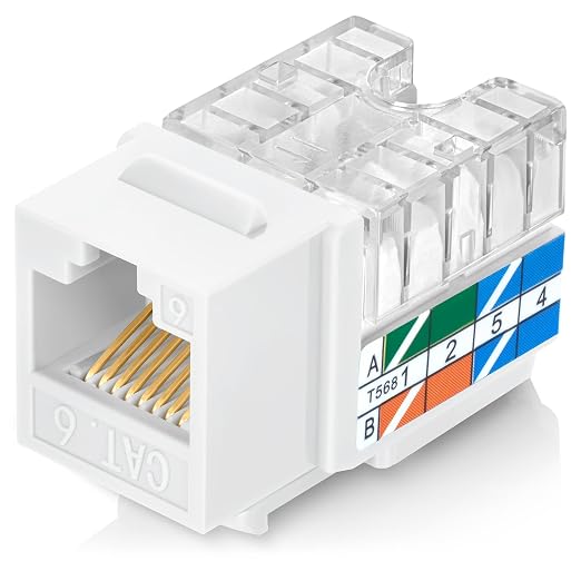 Everest 90 Degree RJ45 Cat6 Keystone Jacks 50-Pack Slim Profile White