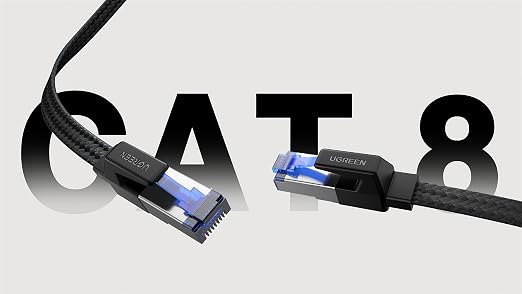 UGREEN Cat 8 Ethernet Cable 3FT, Flat High Speed 40Gbps 2000Mhz Internet Cable 26AWG Braided Network Cord RJ45 Shielded Indoor LAN Cables Compatible for Gaming PC PS5 Xbox Modem Router 3FT